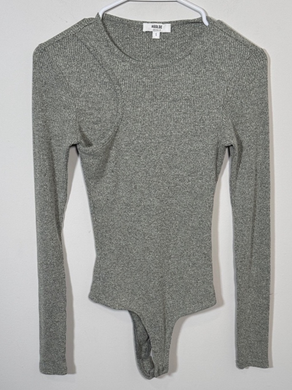 Agolde Ribbed Long Sleeve Bodysuit in Heather Olive